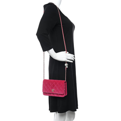 Chanel Velvet Quilted Pearl Crush Wallet On Chain WOC Pink 3 of 12
