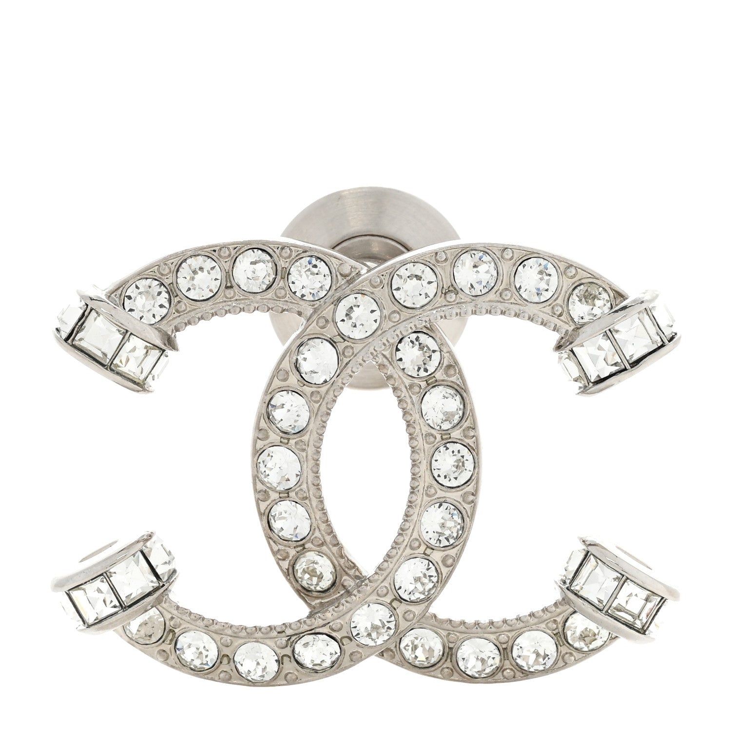 Chanel Metal Crystal Baguette CC Brooch Silver 1 of 5