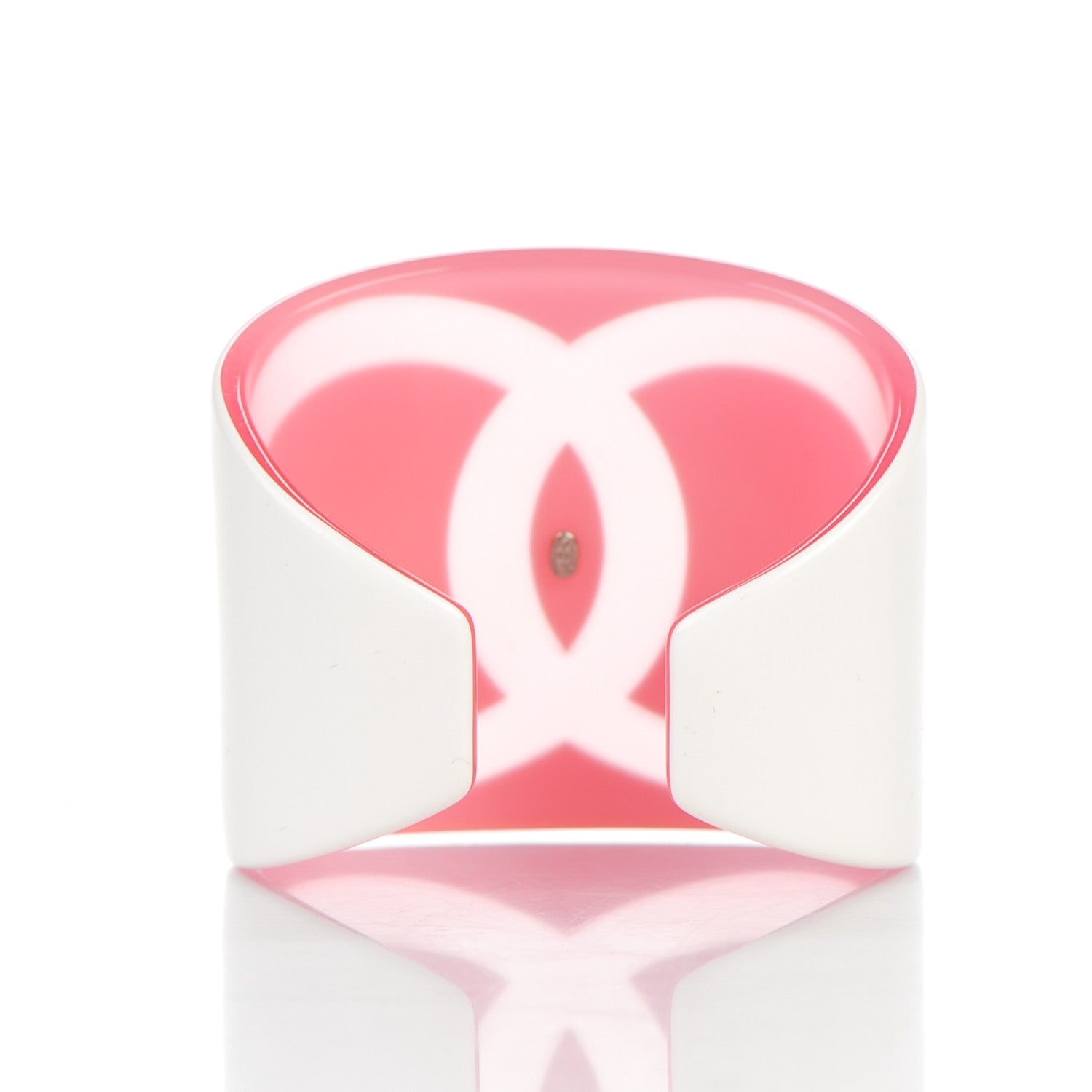 Chanel Resin CC Wide Cuff White Pink 3 of 4