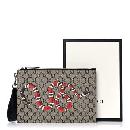 Gucci GG Supreme Monogram Kingsnake Zip Wristlet Pouch Beige Black 9 of 9