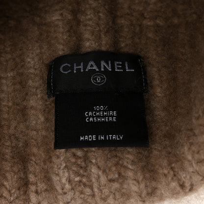 Chanel Cashmere CC Beanie Hat Beige White 5 of 5