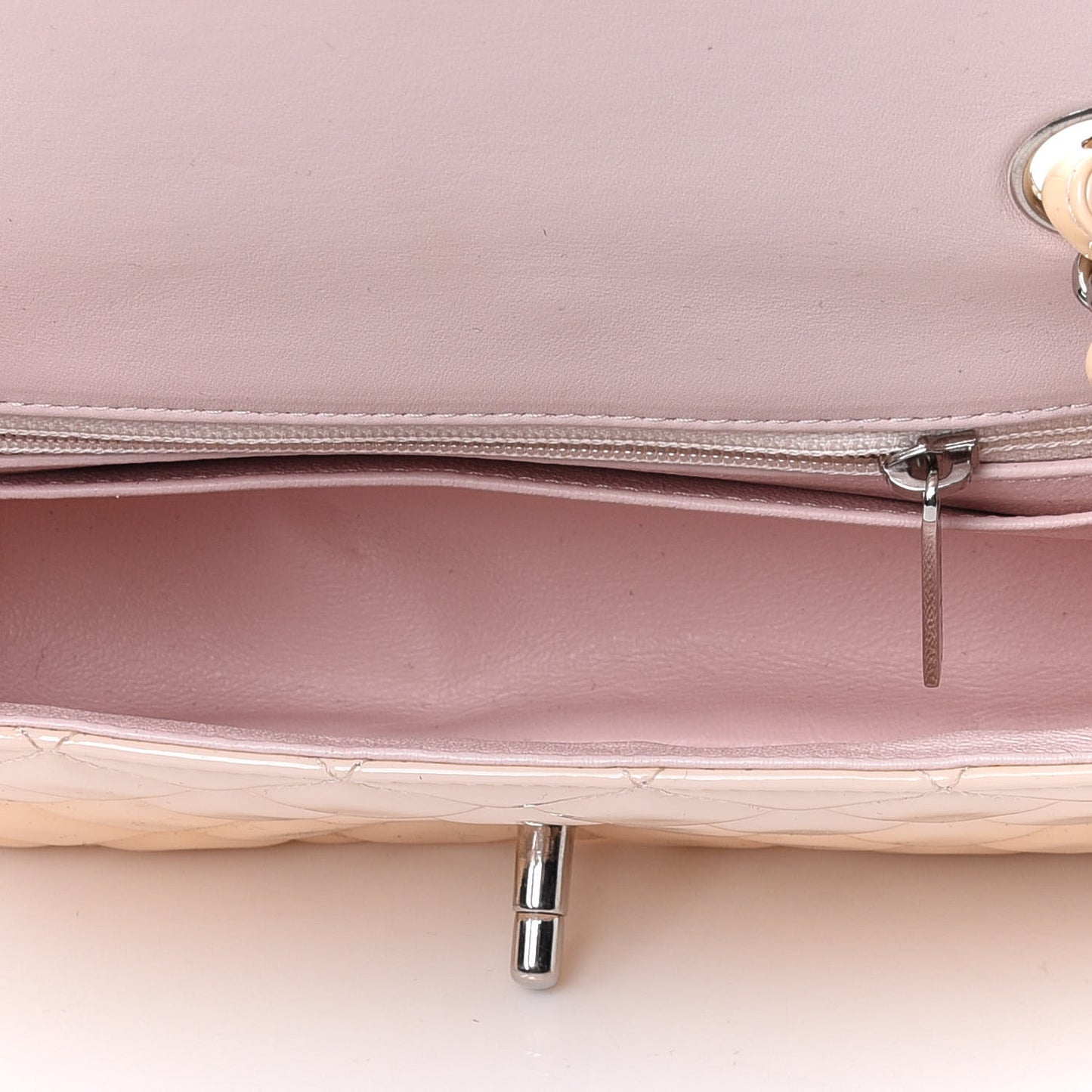 Patent Calfskin Quilted Mini Rectangular Flap Rose Clair