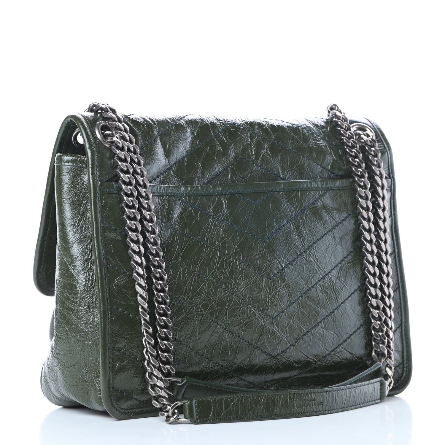 Saint Laurent Crinkled Calfskin Matelasse Monogram Medium Niki Chain Satchel Military Olive 4 of 11