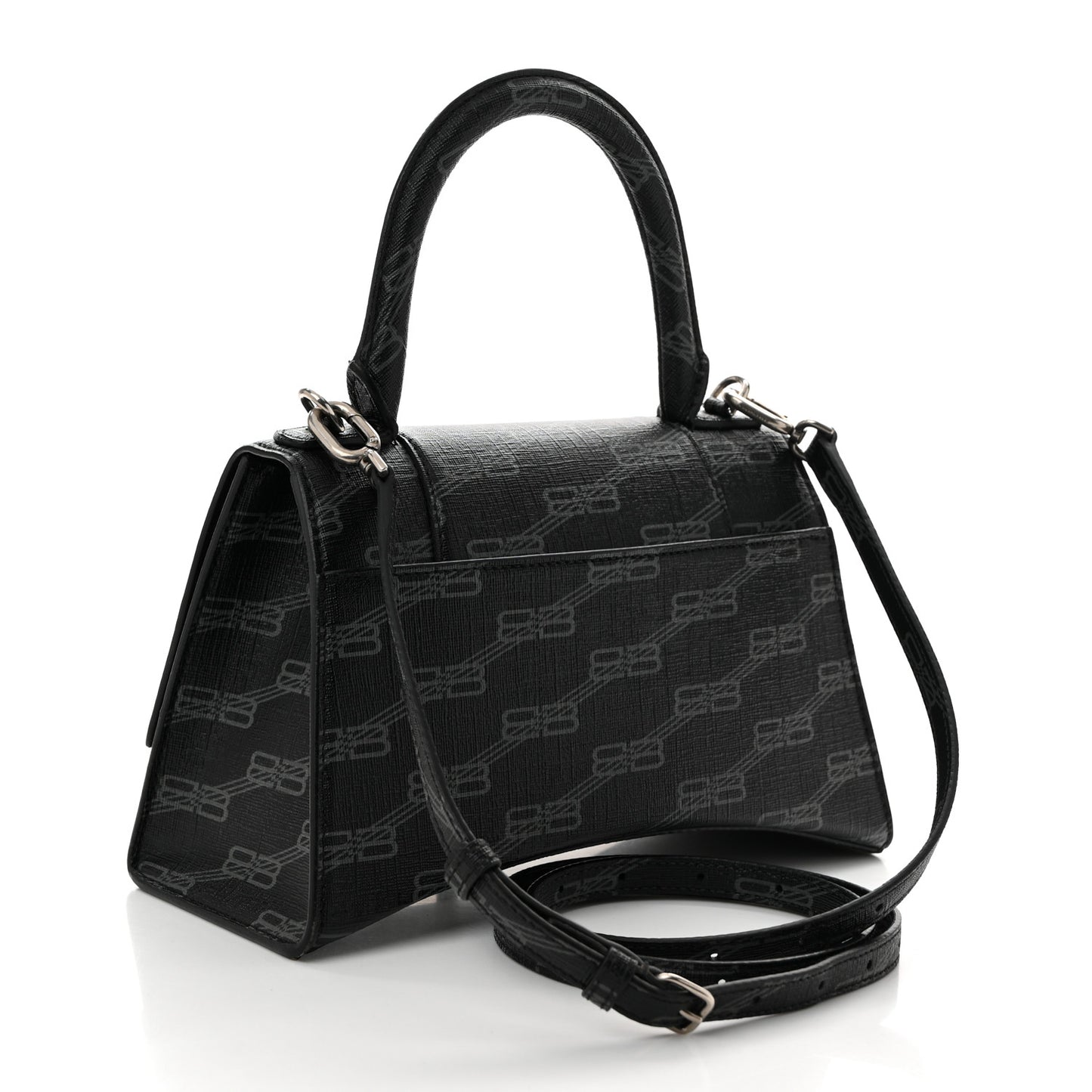 Coated Canvas BB Monogram Small Hourglass Top Handle Bag Black Grey