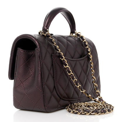 Chanel Iridescent Lambskin Quilted Mini Top Handle Rectangular Flap Burgundy 3 of 12