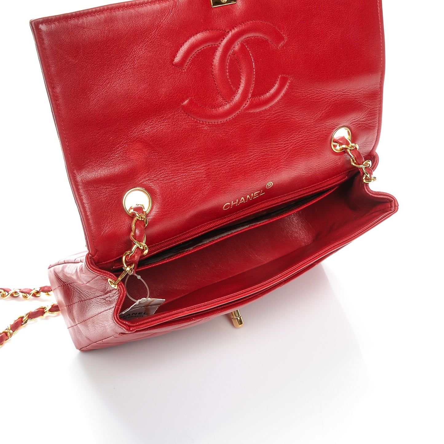 Lambskin Quilted Medium Single Flap Red