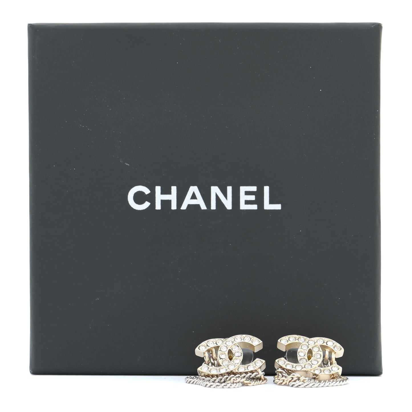 Crystal Chain CC Earrings Gold