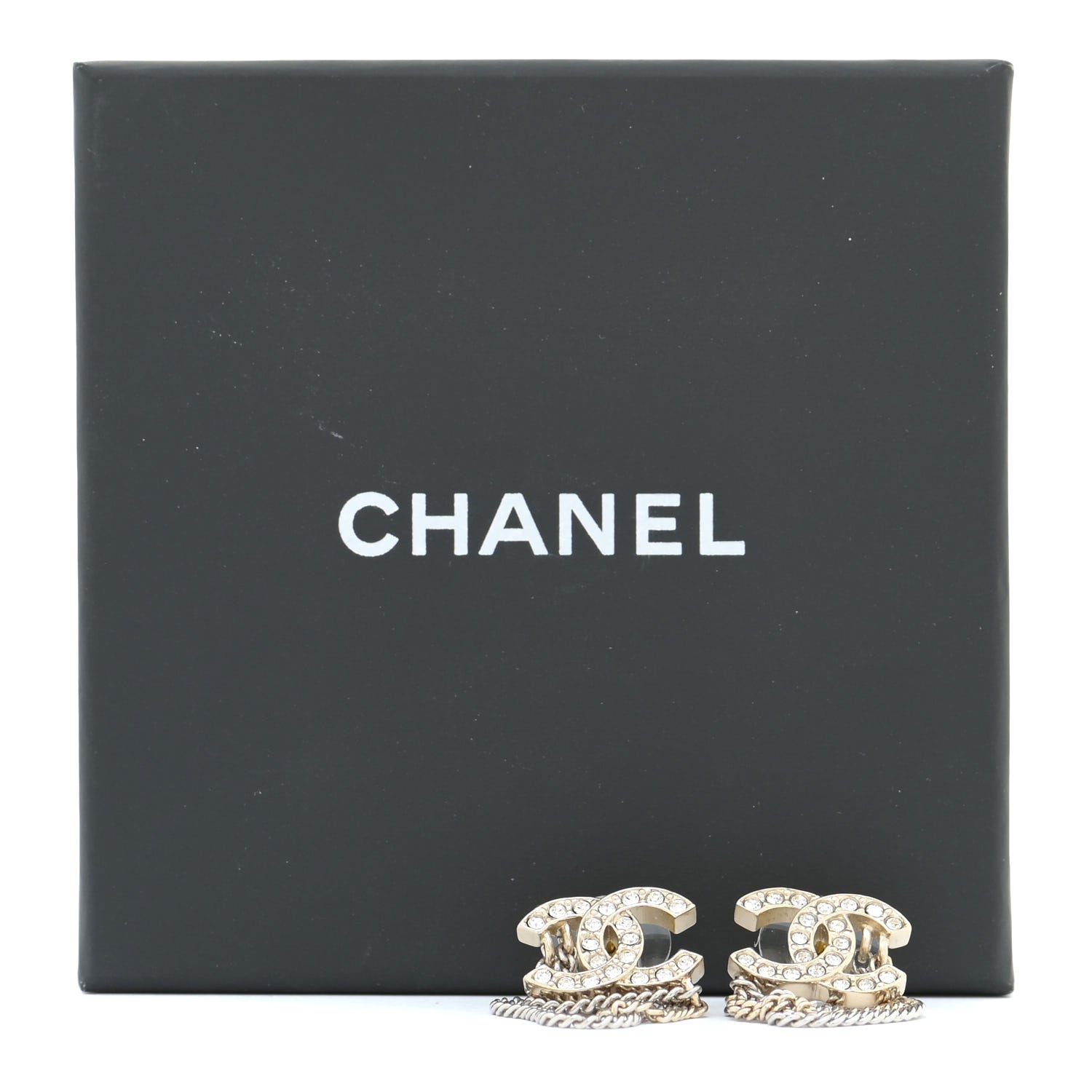 Chanel Crystal Chain CC Earrings Gold 6 of 6
