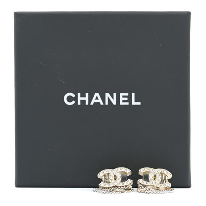 Chanel Crystal Chain CC Earrings Gold 6 of 6