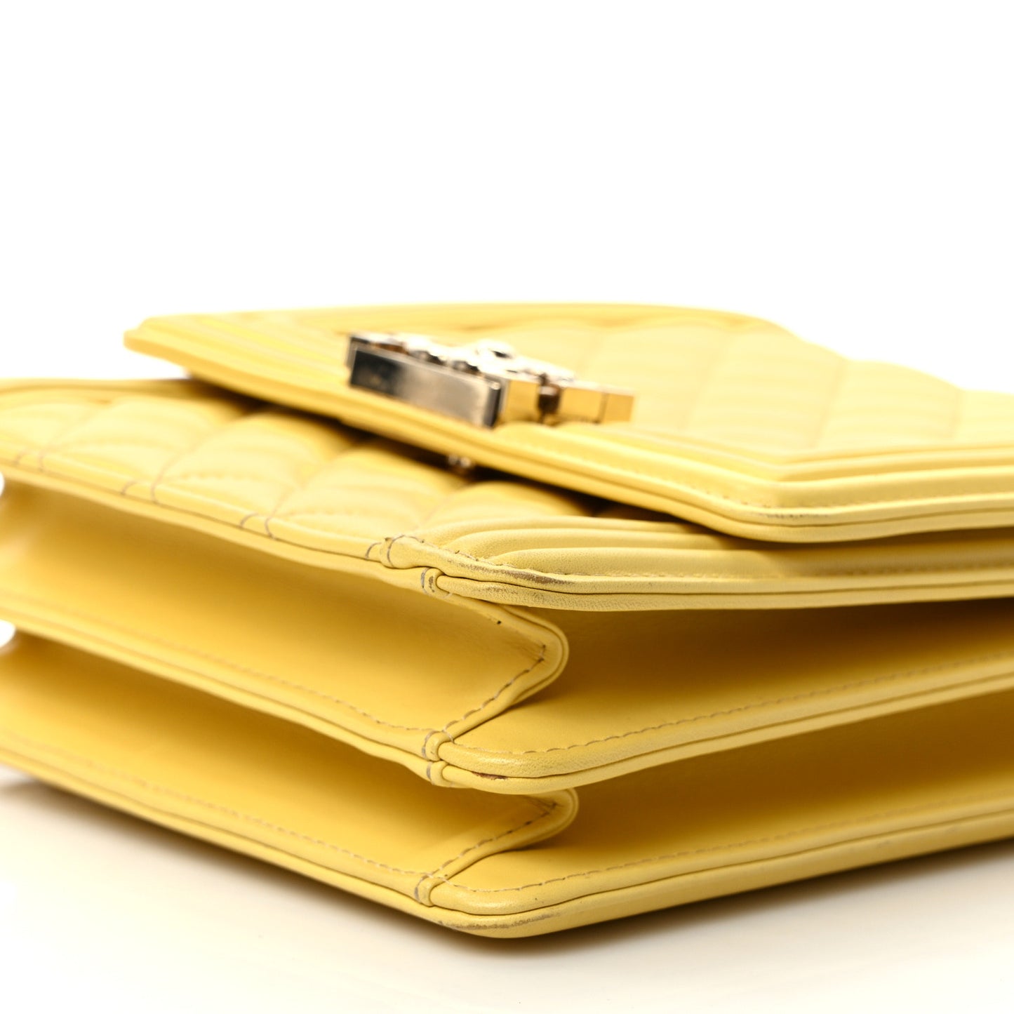 Calfskin Quilted North South Boy Flap Yellow