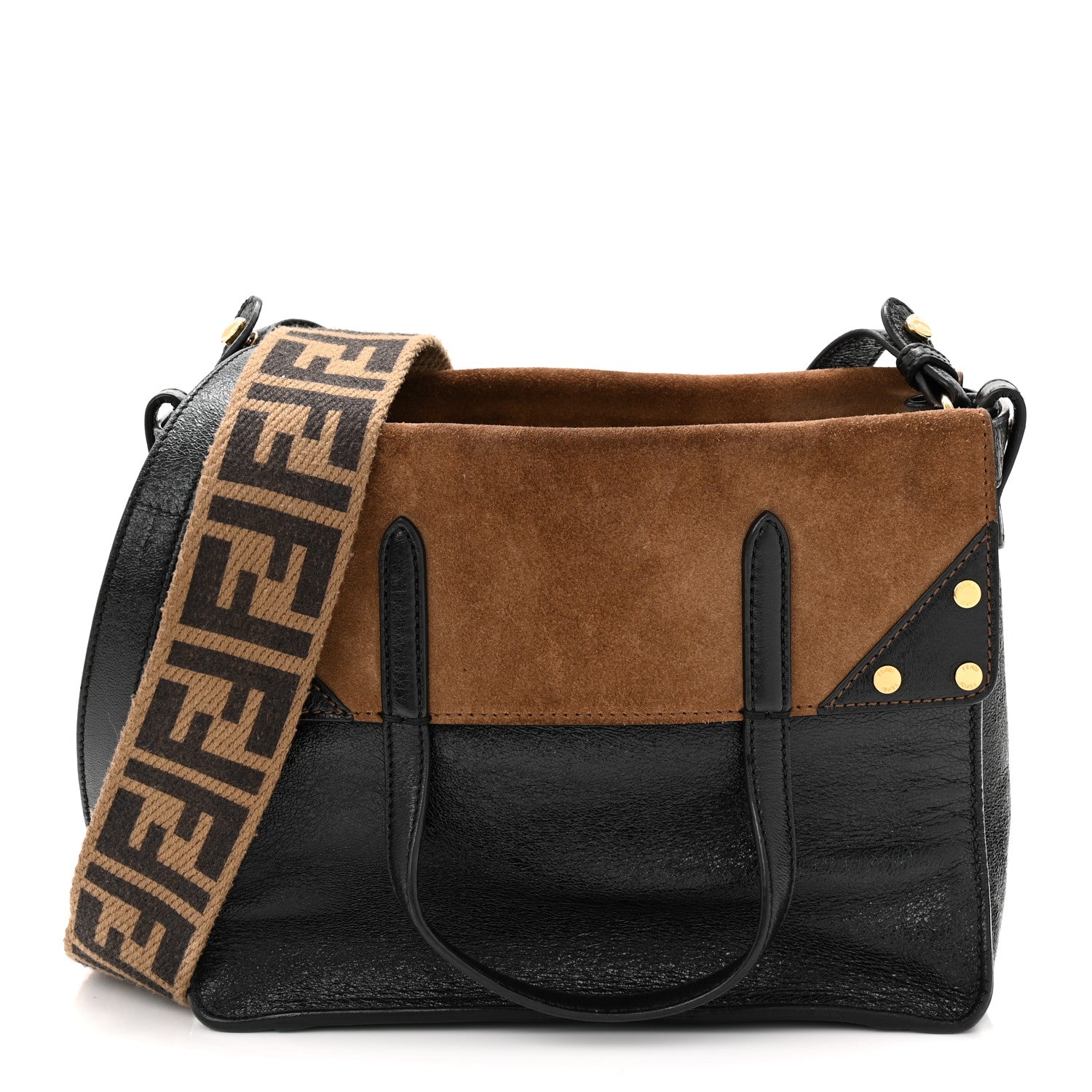Fendi Agnello Old Shine Vitello Go Rain Small Flip Tote Black Marrone 1 of 9