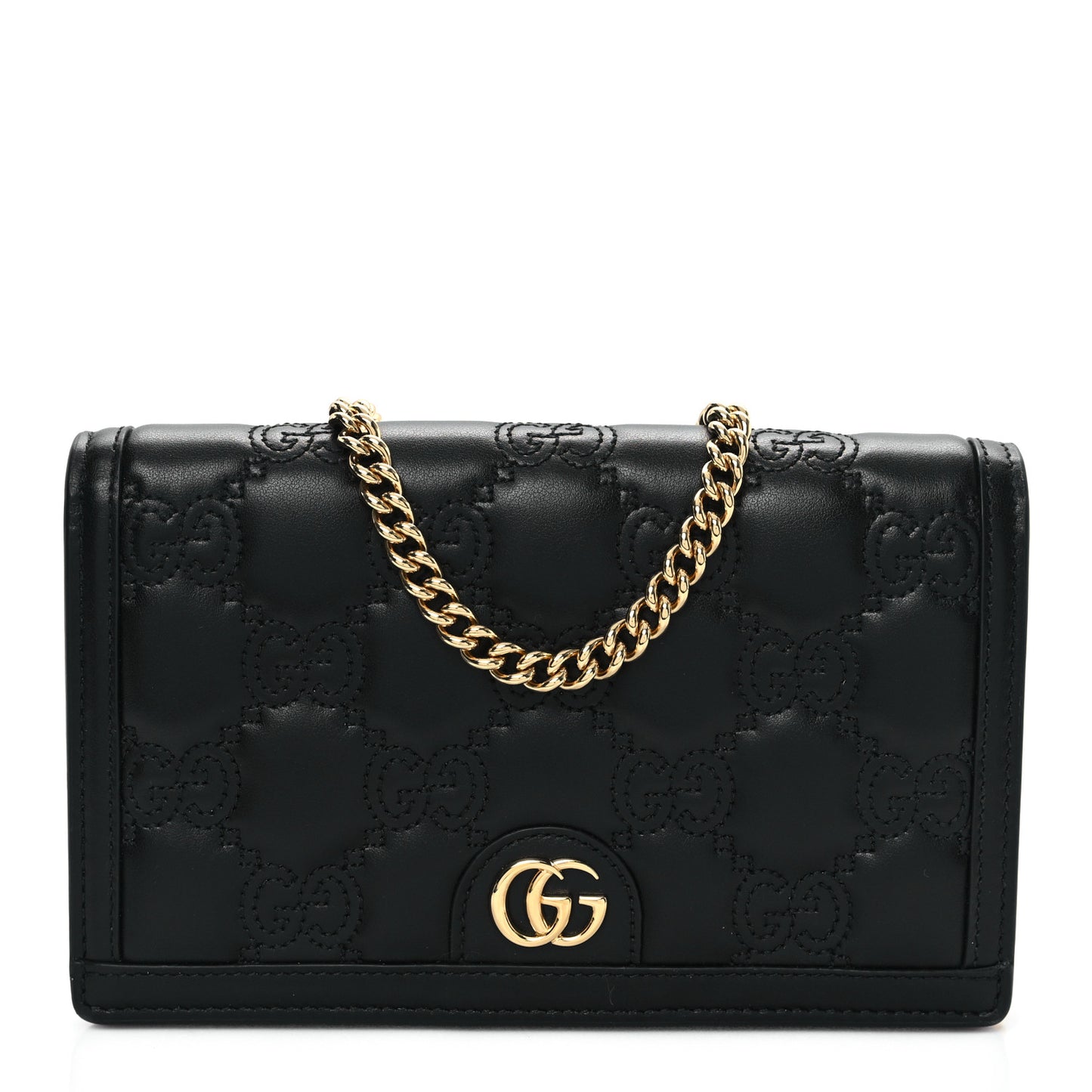 Calfskin GG Matelasse Chain Wallet Black