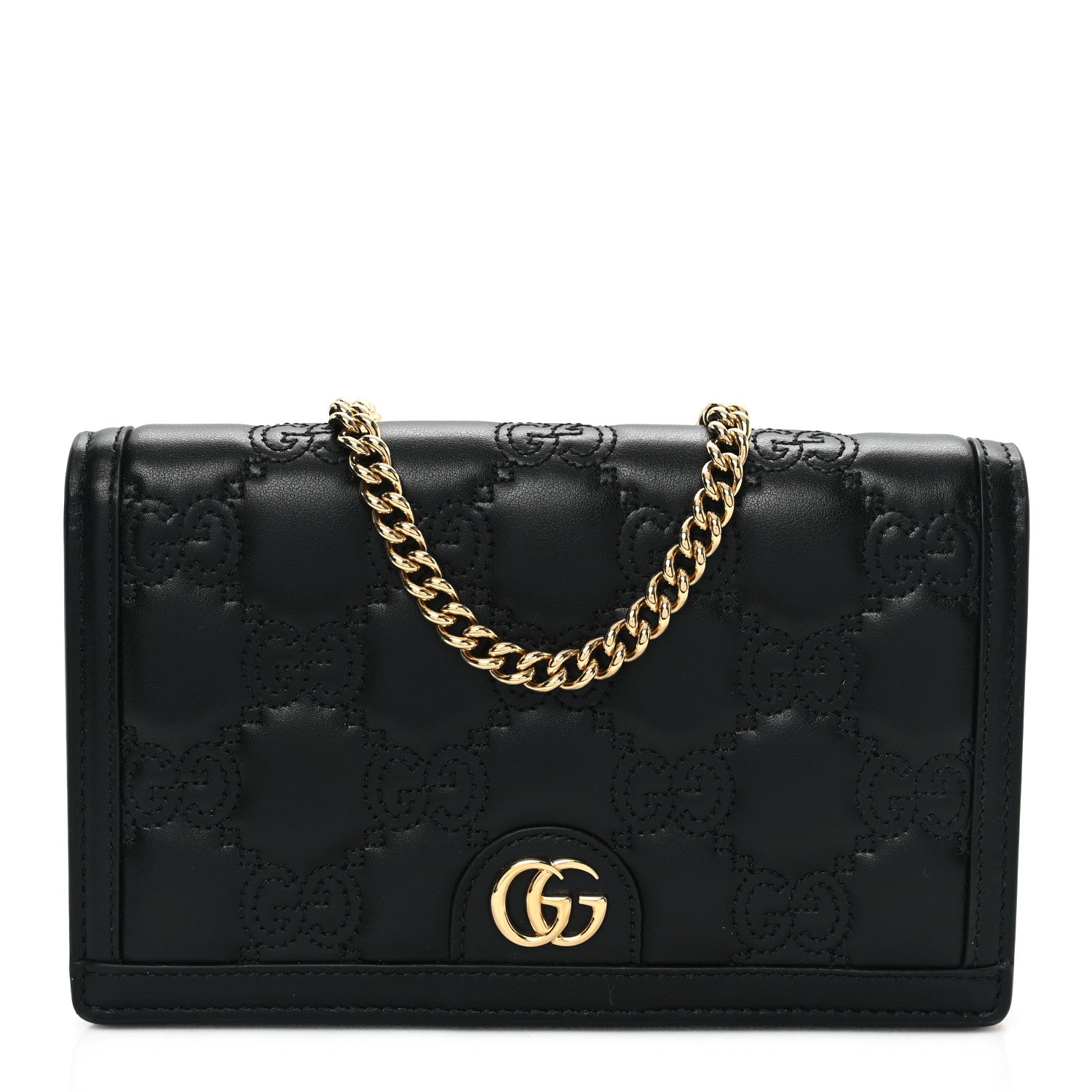 Gucci Calfskin GG Matelasse Chain Wallet Black 1 of 12