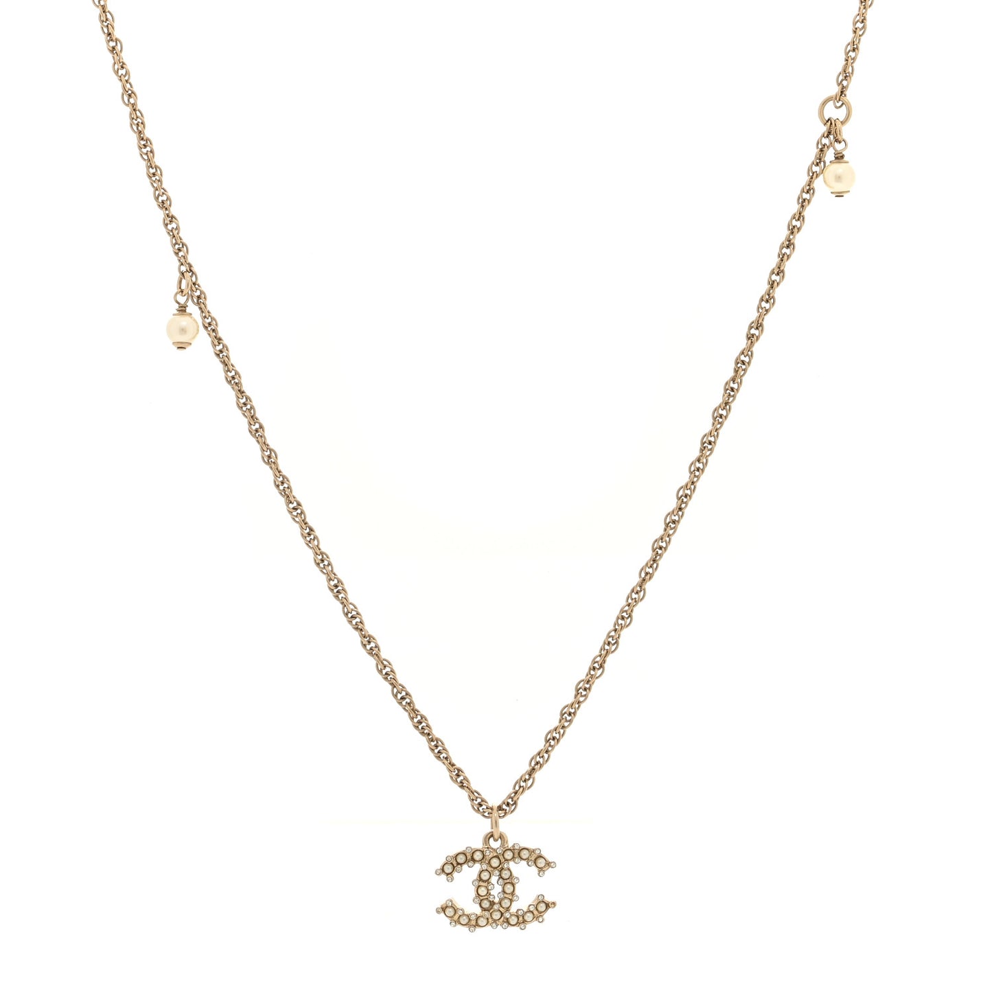 Crystal Pearl CC Pendant Necklace Gold