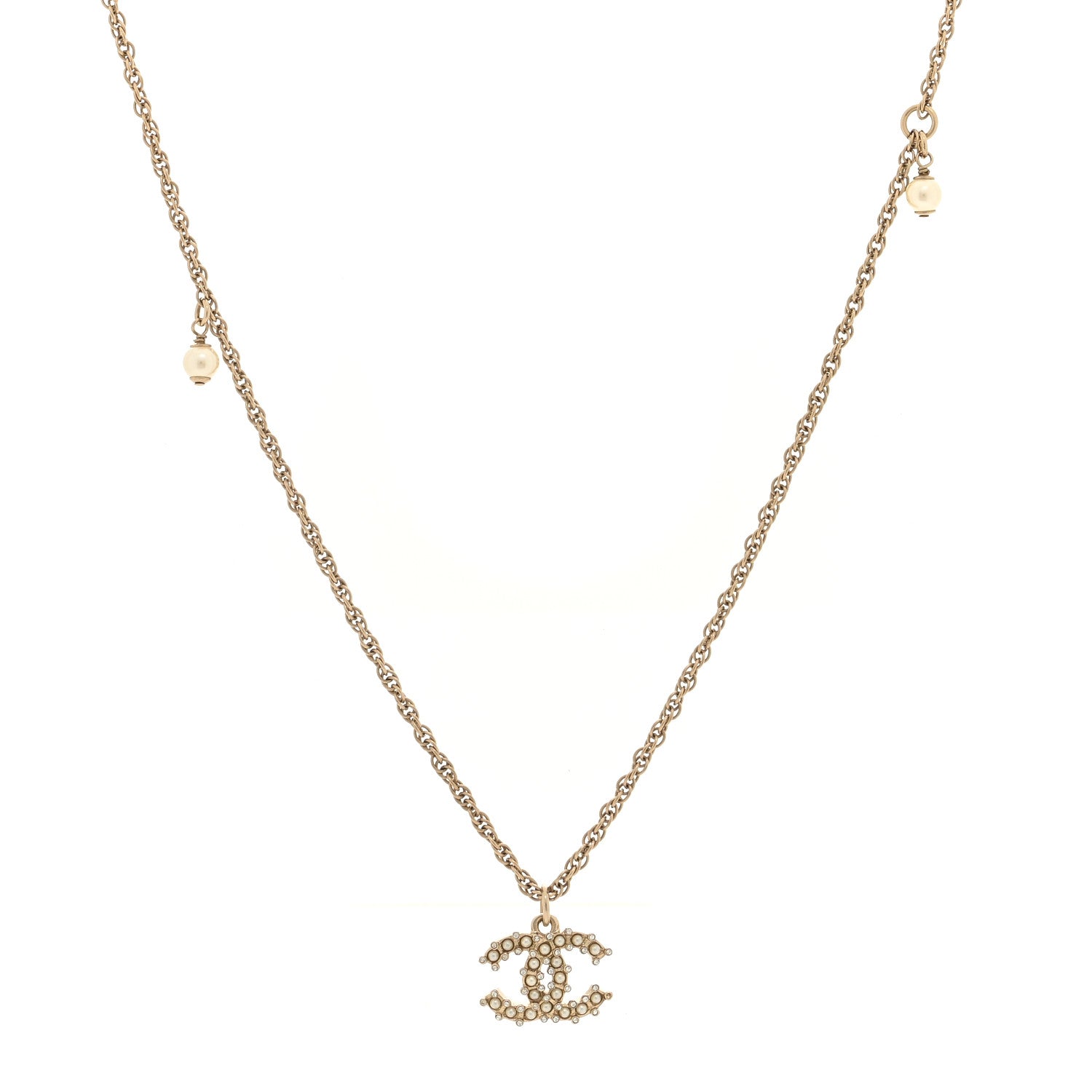 Chanel Crystal Pearl CC Pendant Necklace Gold 1 of 5