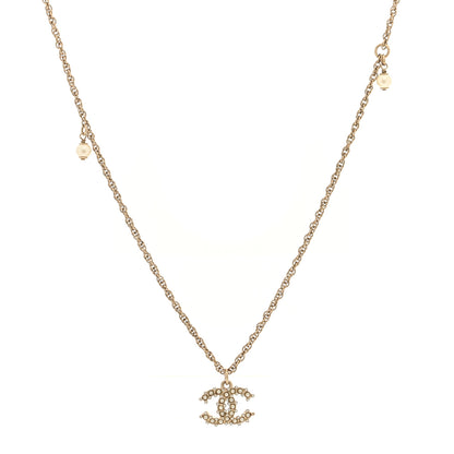 Chanel Crystal Pearl CC Pendant Necklace Gold 1 of 5