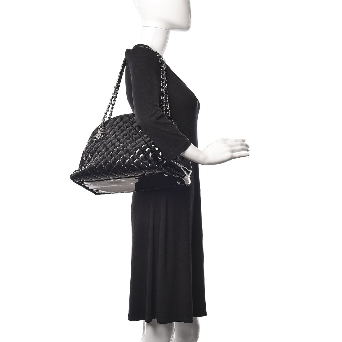 Patent Quilted Large Just Mademoiselle Bowling Bag Black