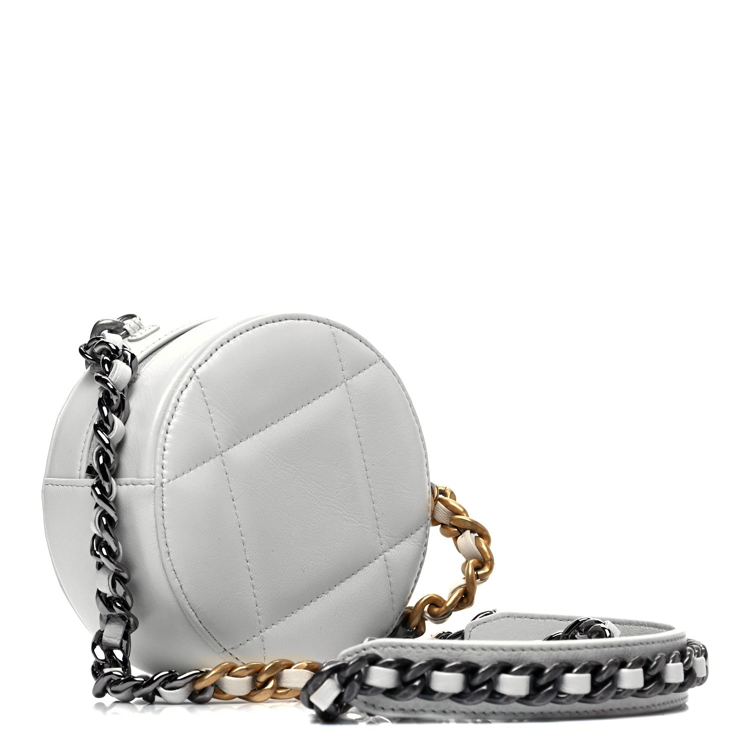 Chanel Goatskin Quilted Chanel 19 Round Clutch With Chain White 3 of 9