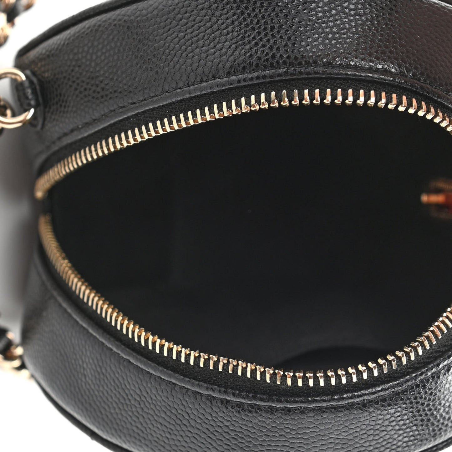 Caviar Quilted French New Wave Round Clutch With Chain Black