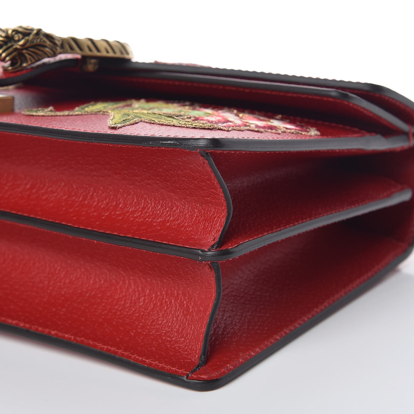 Calfskin Web Floral Embroidered Small Dionysus Shoulder Bag Hibiscus Red