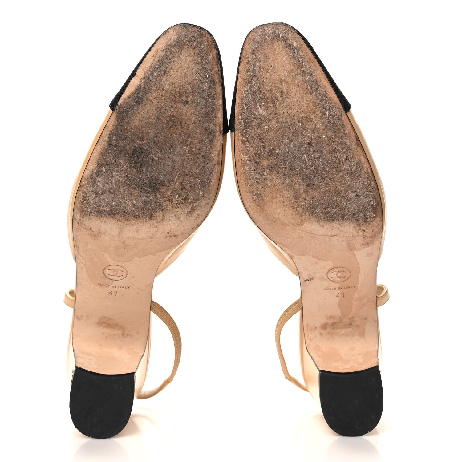 Chanel Goatskin Grosgrain Cap Toe CC Slingback Pumps 41 Beige Black 6 of 9
