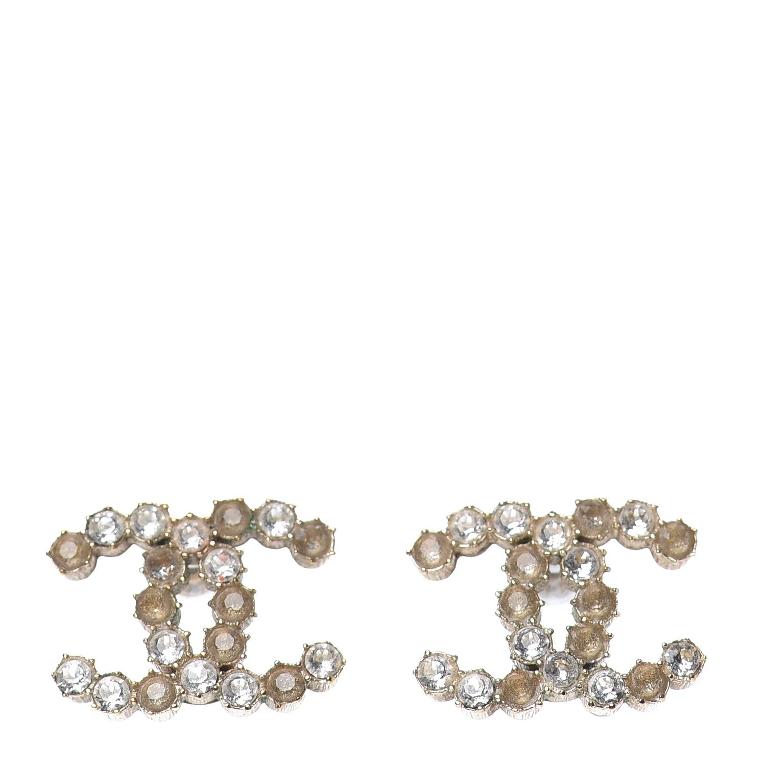 Chanel Crystal Poured Glass CC Earrings Gold Brown 1 of 4
