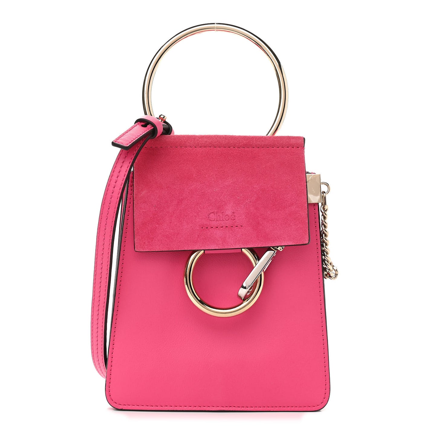 Suede Calfskin Mini Faye Bracelet Bag Fuchsia Rose