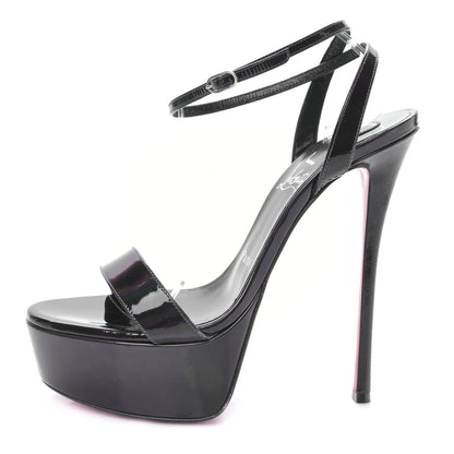 Christian Louboutin Patent Psychic Loubi Queen Alta 150 Platform Sandals 37 Black 1 of 8