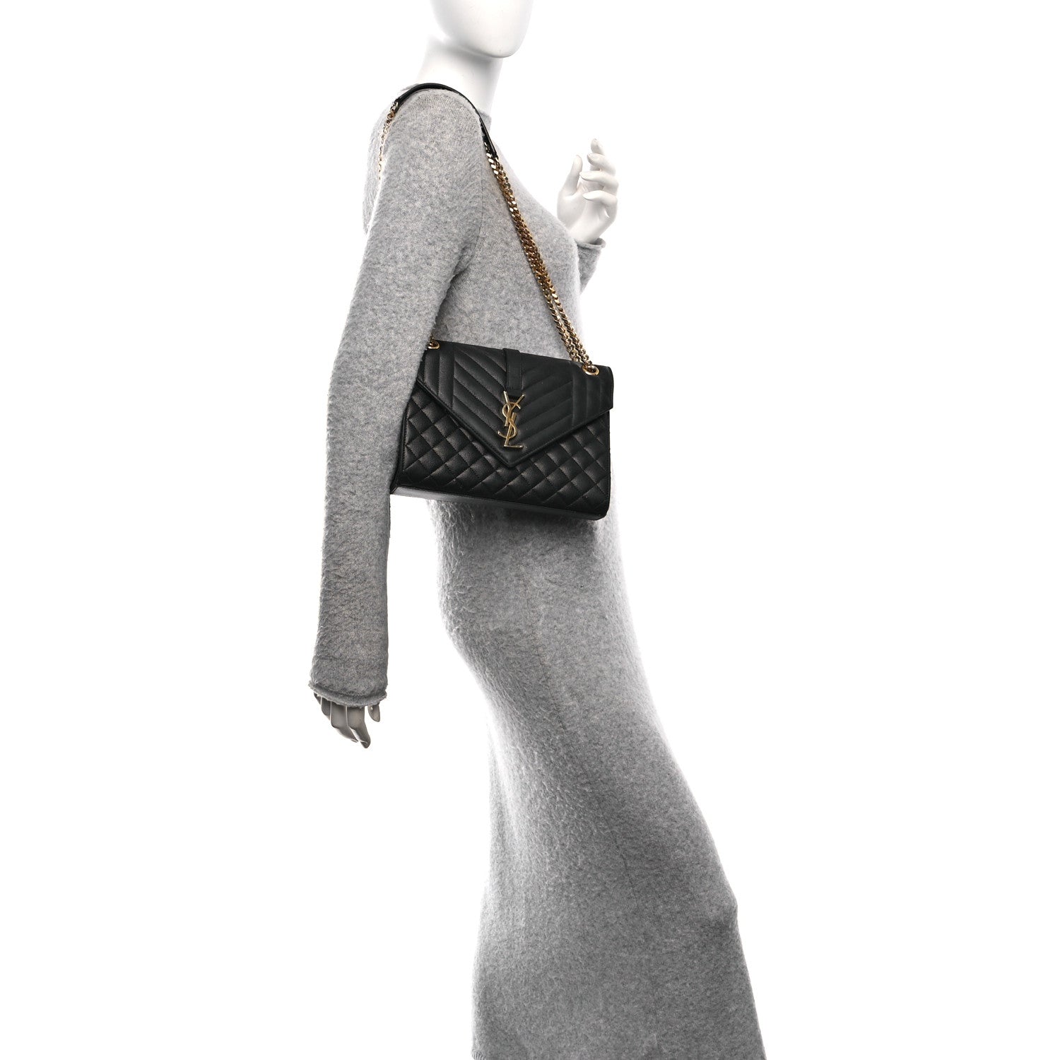 Saint Laurent Grain De Poudre Textured Mixed Matelasse Triquilt Medium Monogram Satchel Black 2 of 10