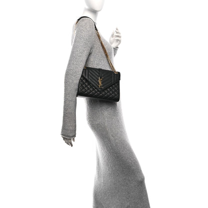 Saint Laurent Grain De Poudre Textured Mixed Matelasse Triquilt Medium Monogram Satchel Black 2 of 10
