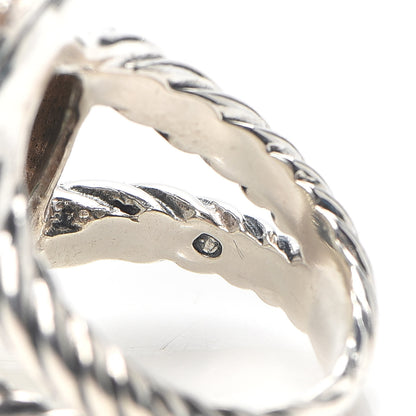 David Yurman Sterling Silver Diamond Prasiolite 18mm Signature Oval Ring 51 5.75 5 of 6