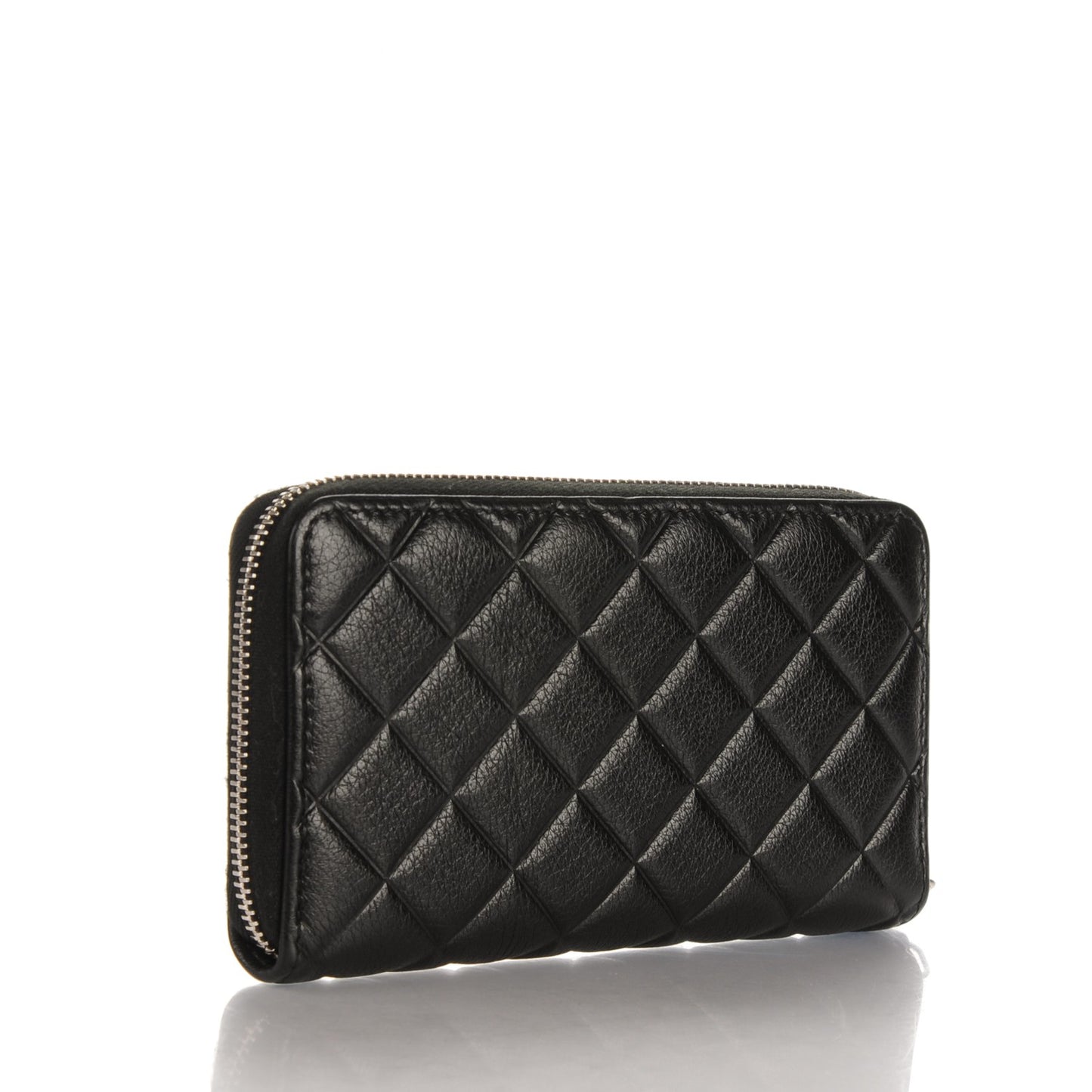 Calfskin Quilted Small CC Zip Around Wallet Black
