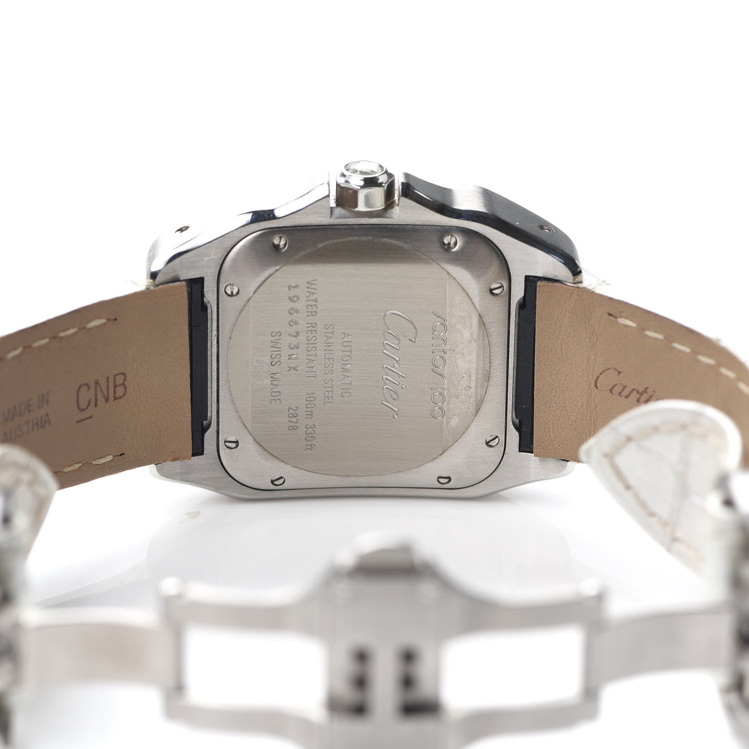 Cartier Stainless Steel Alligator Blue Mother of Pearl 32mm Santos 100 Automatic Watch 5 of 8