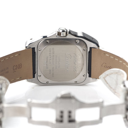 Cartier Stainless Steel Alligator Blue Mother of Pearl 32mm Santos 100 Automatic Watch 5 of 8