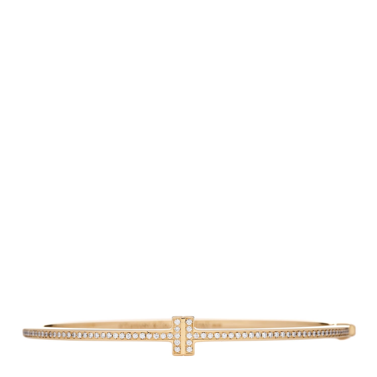 Tiffany 18K Yellow Gold Diamond T Hinged Wire Bangle Bracelet 1 of 4