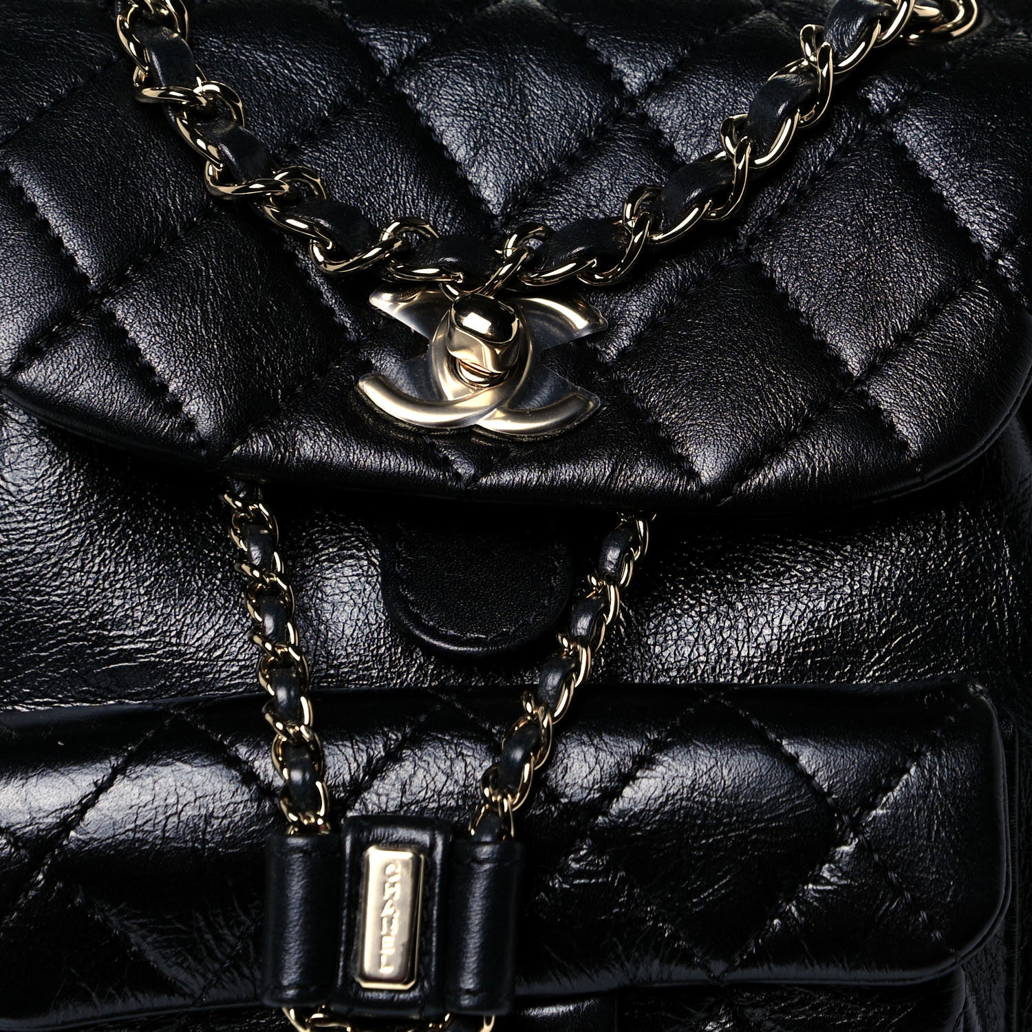 Chanel Glazed Aged Calfskin Quilted Small Duma Drawstring Backpack Black 9 of 14