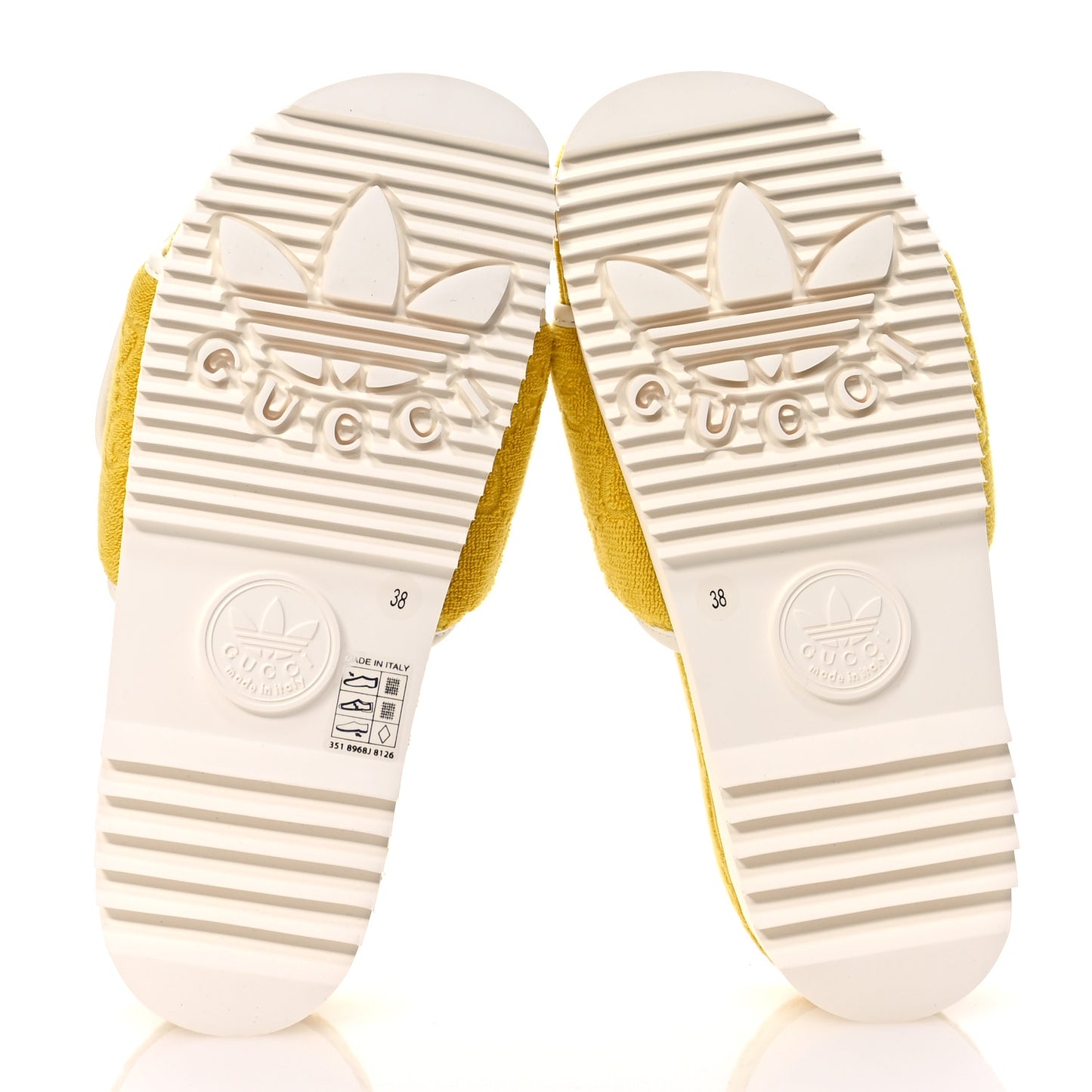 X ADIDAS Terry Cloth Trefoil GG Monogram Womens Platform Sandals 38 Smile Yellow Off White