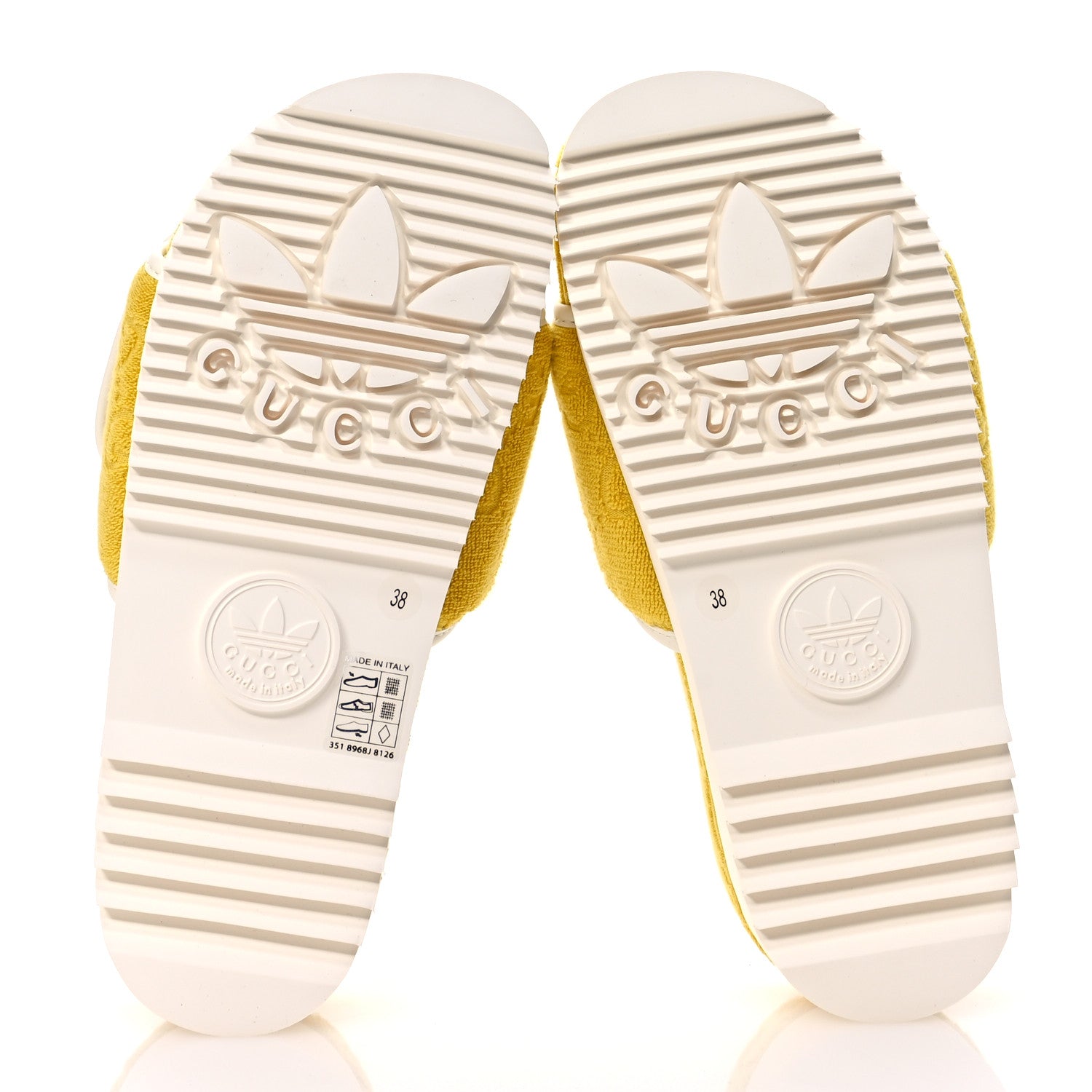 Gucci X ADIDAS Terry Cloth Trefoil GG Monogram Womens Platform Sandals 38 Smile Yellow Off White 6 of 8