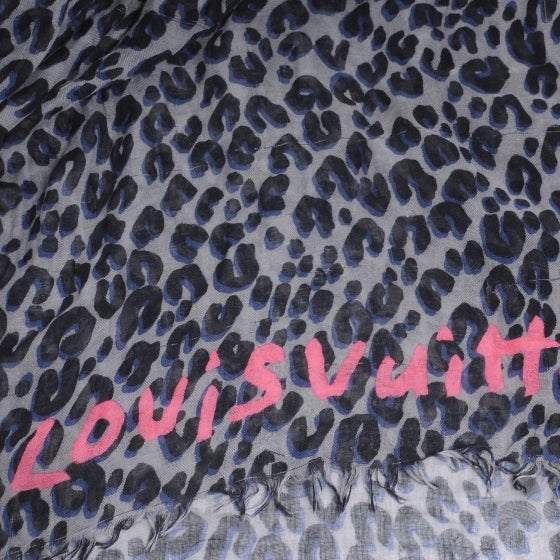 Cashmere Silk Leopard Stole Blue