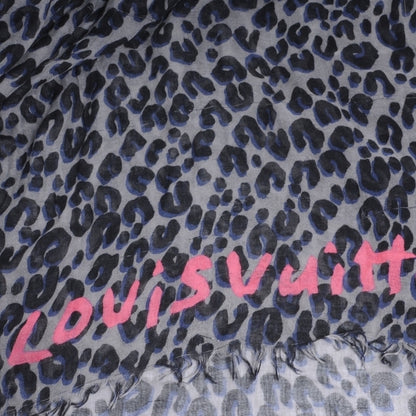 Louis Vuitton Cashmere Silk Leopard Stole Blue 1 of 6