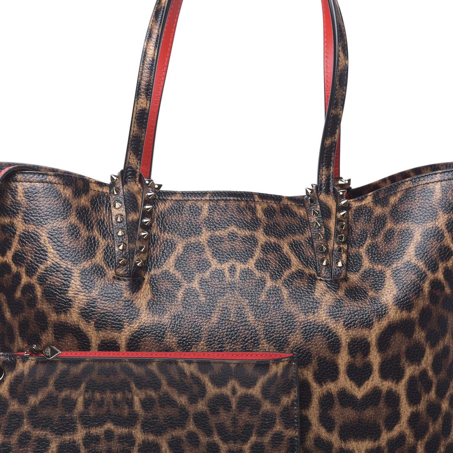 Calfskin Leopard Print Spikes East West Cabata Tote Brown