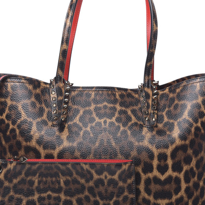 Christian Louboutin Calfskin Leopard Print Spikes East West Cabata Tote Brown 8 of 11