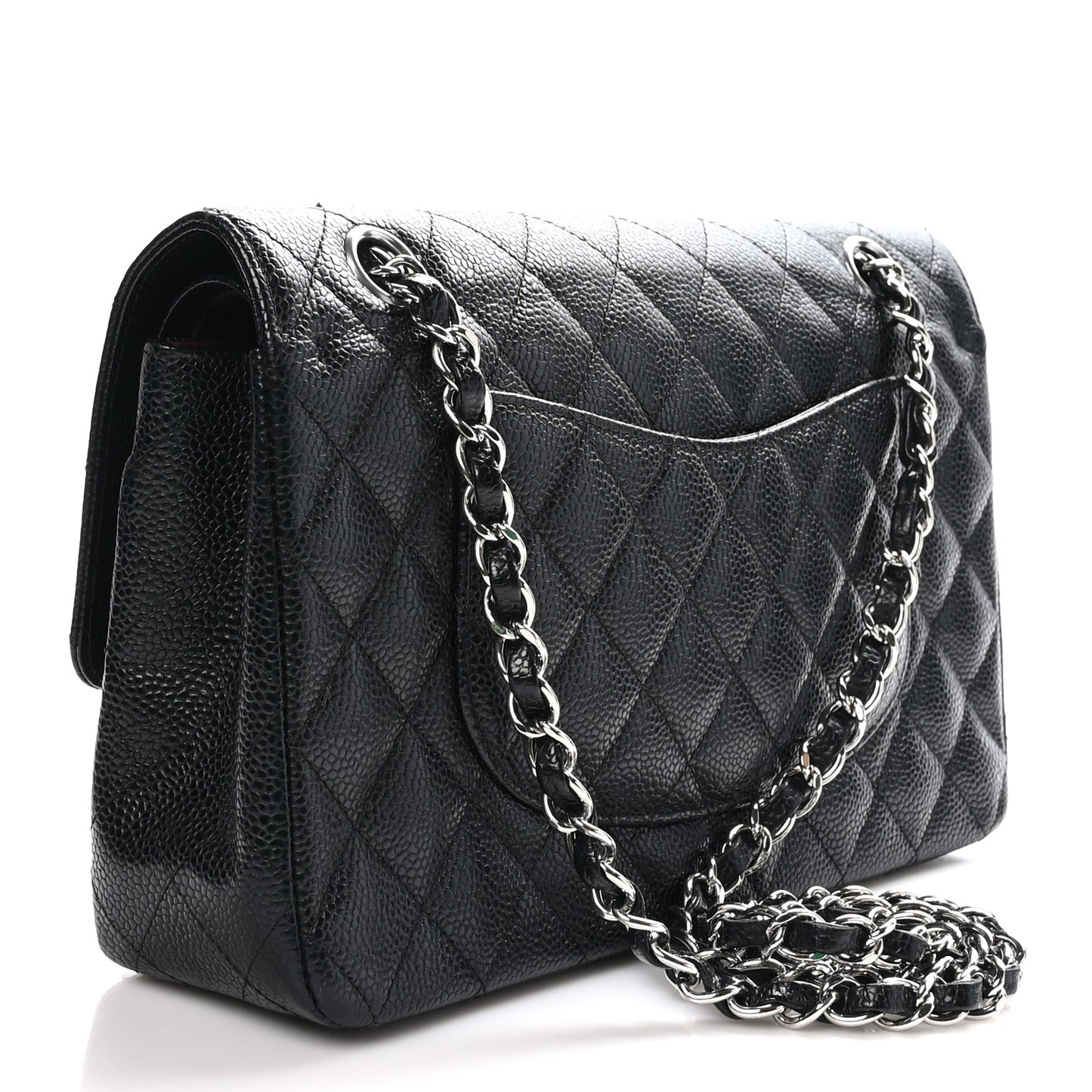 Caviar Quilted Medium Double Flap Black