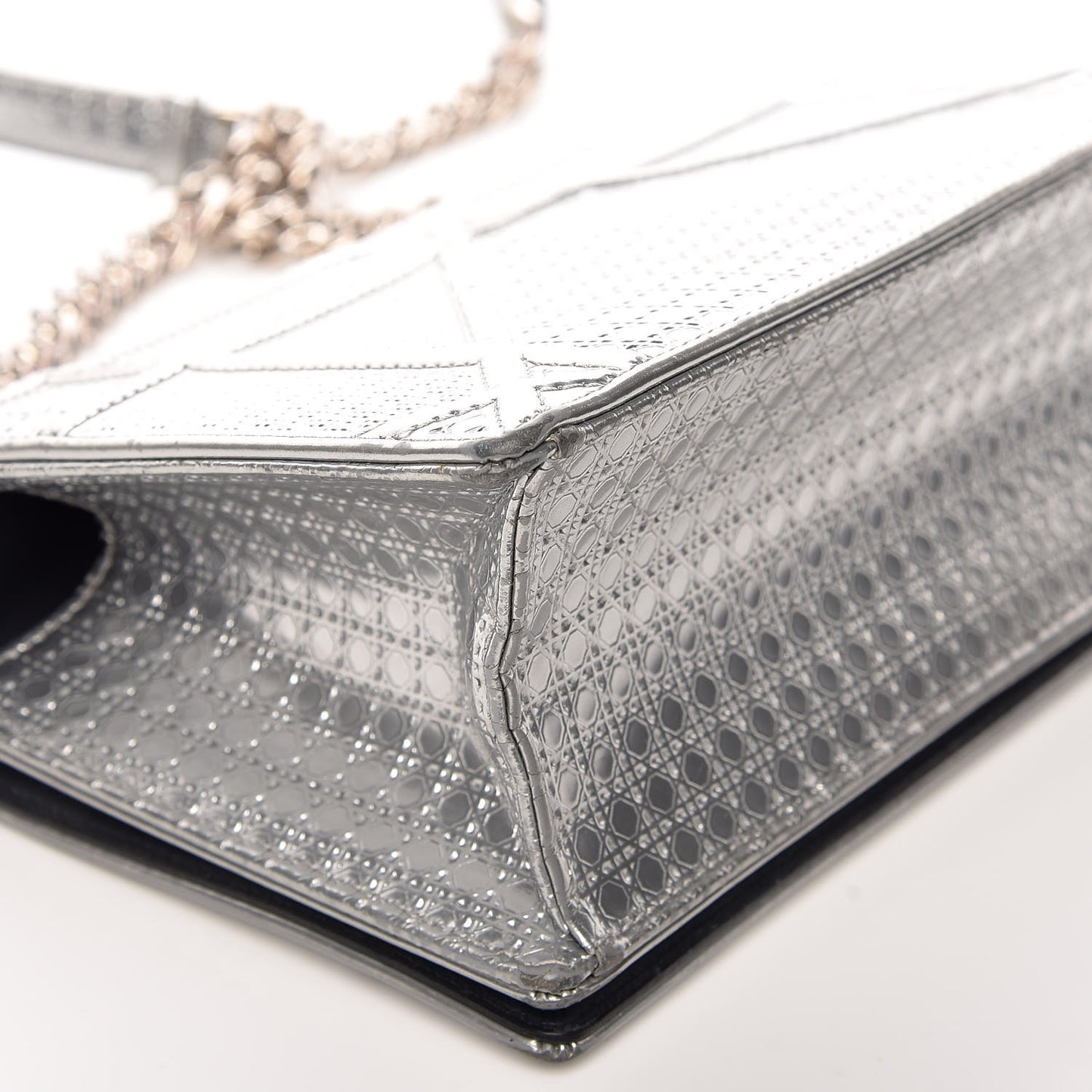 Metallic Patent Micro-Cannage Small Diorama Flap Bag Silver