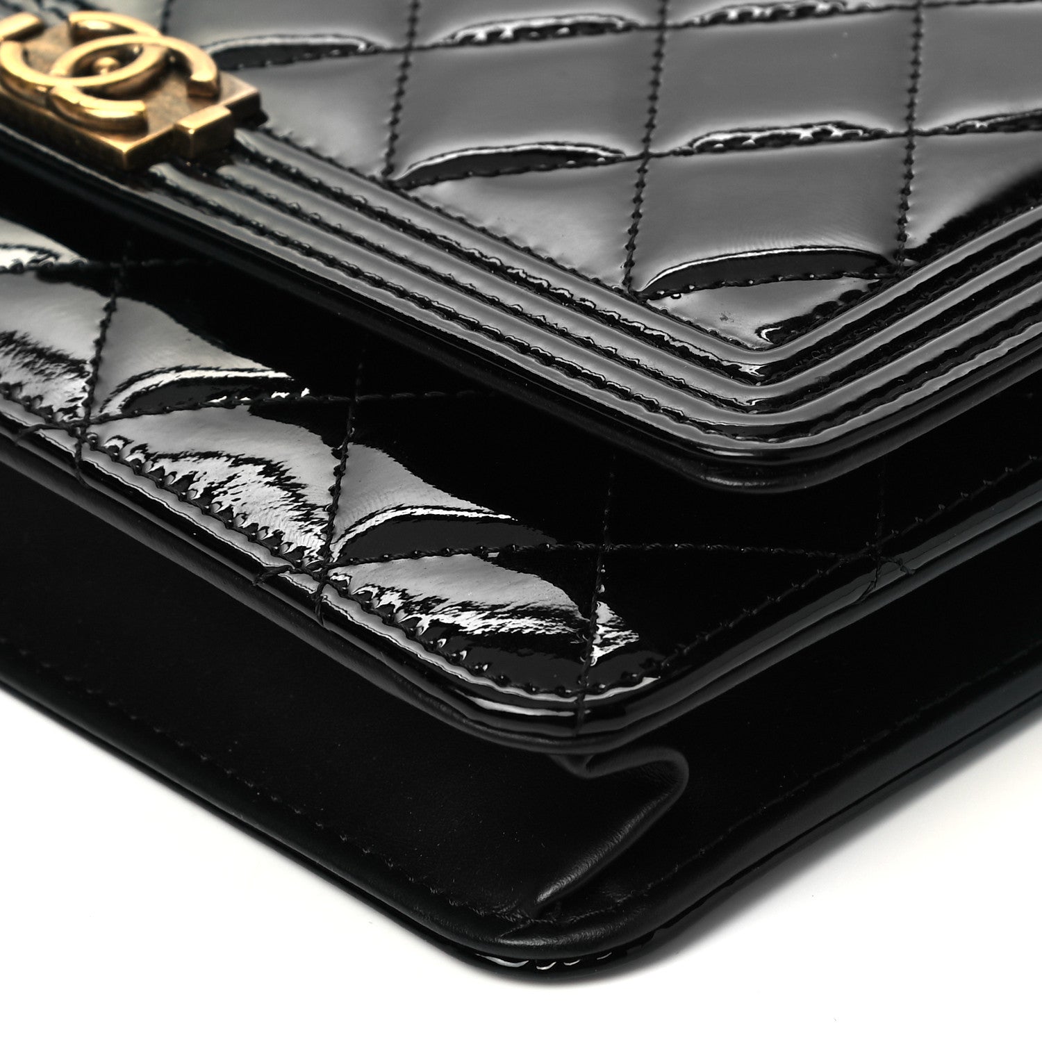 Chanel Patent Calfskin Quilted Boy Wallet On Chain WOC Black 9 of 9
