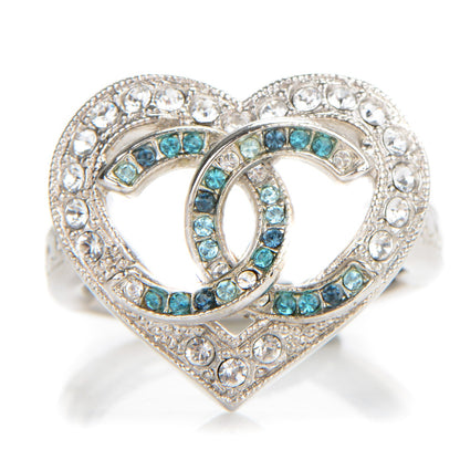 Chanel Crystal CC Ring 7 Silver Blue 1 of 5