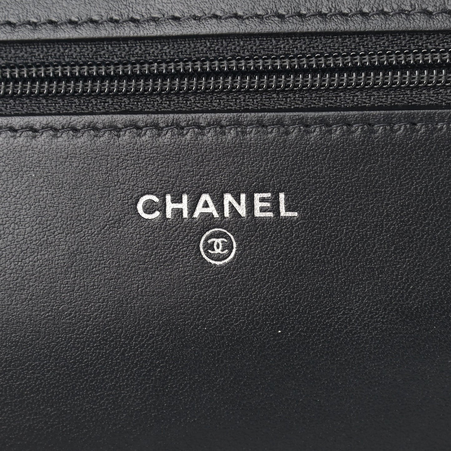 Lambskin Camellia Embossed Wallet on Chain WOC Black
