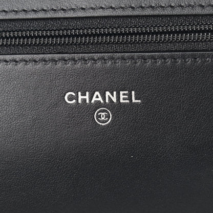 Chanel Lambskin Camellia Embossed Wallet on Chain WOC Black 6 of 11