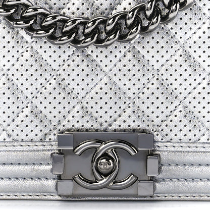Chanel Metallic Perforated Lambskin Quilted Medium Boy Flap Argent 8 of 11