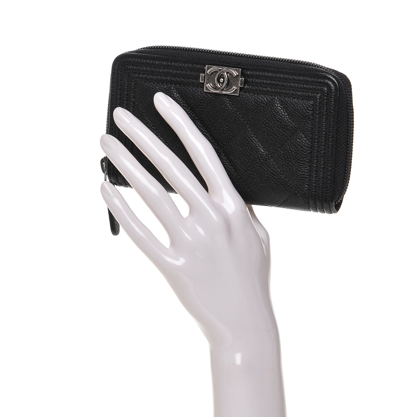 Caviar Quilted Small Boy Zip Around Wallet Black